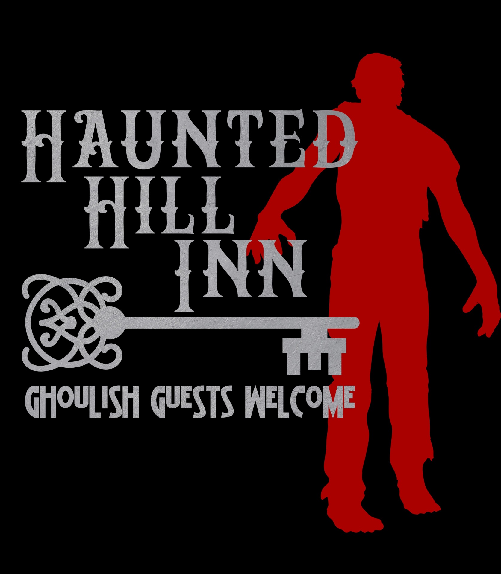 poster for Haunted Hill Inn where Ghoulish Guests are Welcome - including zombies