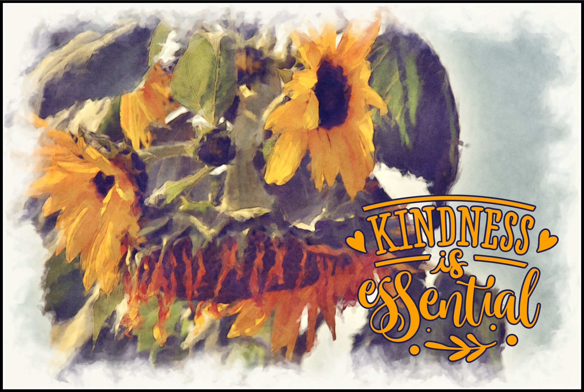 Flower artistic photograph of a sunflower with a word art quote about kindness