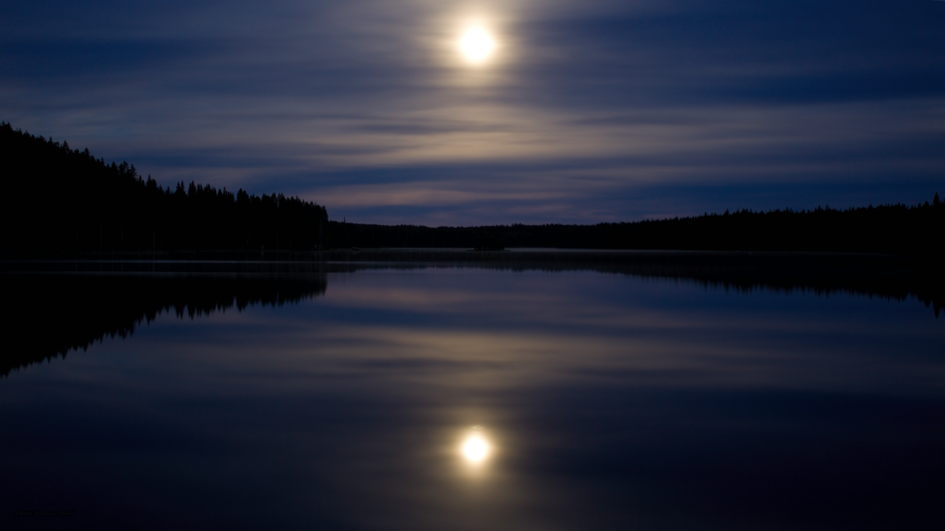 Moon over the forest and water