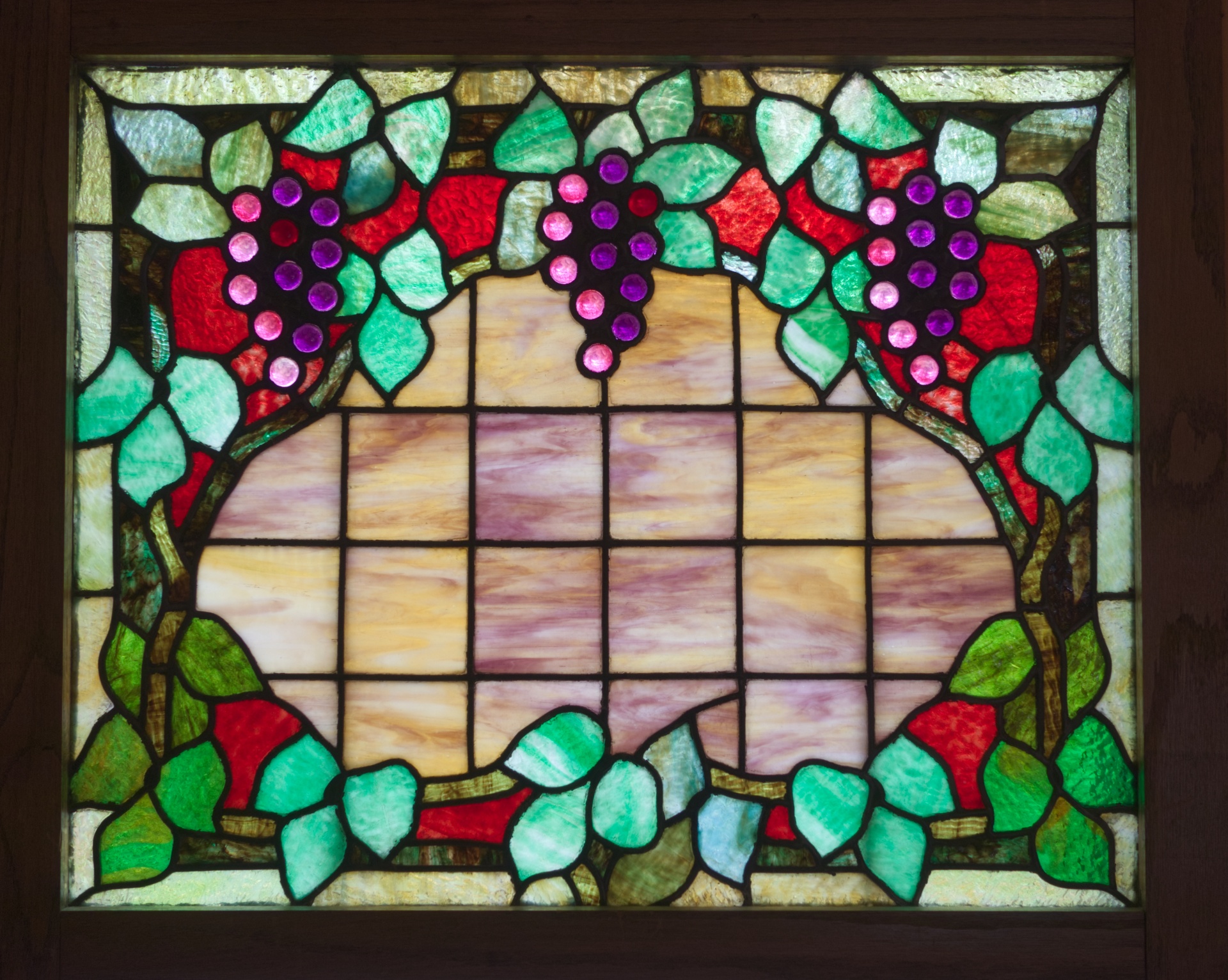 Stained glass, grapes, leaves