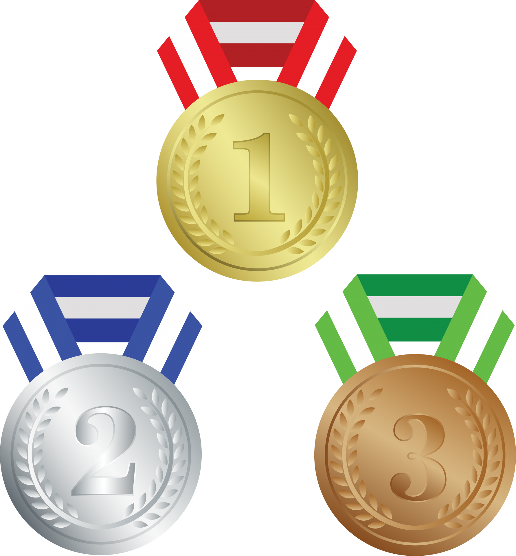 Set of gold, silver and bronze medals
