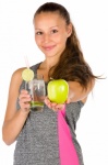Fit Woman With A Drink And An Apple