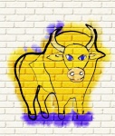 Graffiti Bull On A Rendered Wall