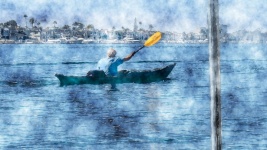 Kayaker Paddling In Marina Artistic