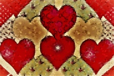 Red And Gold Mosaic Tile Hearts