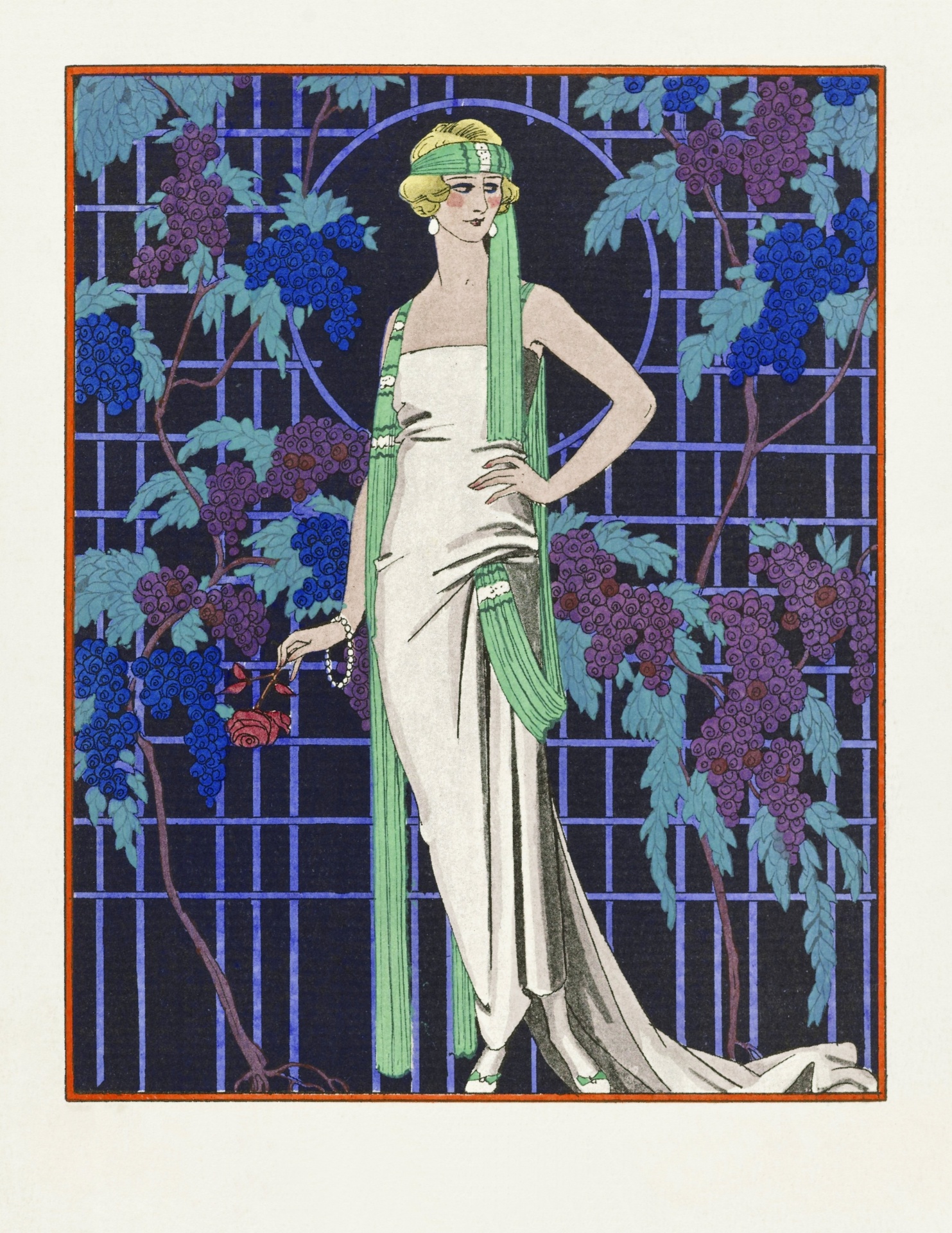 Woman girl art nouveau hand painted illustration