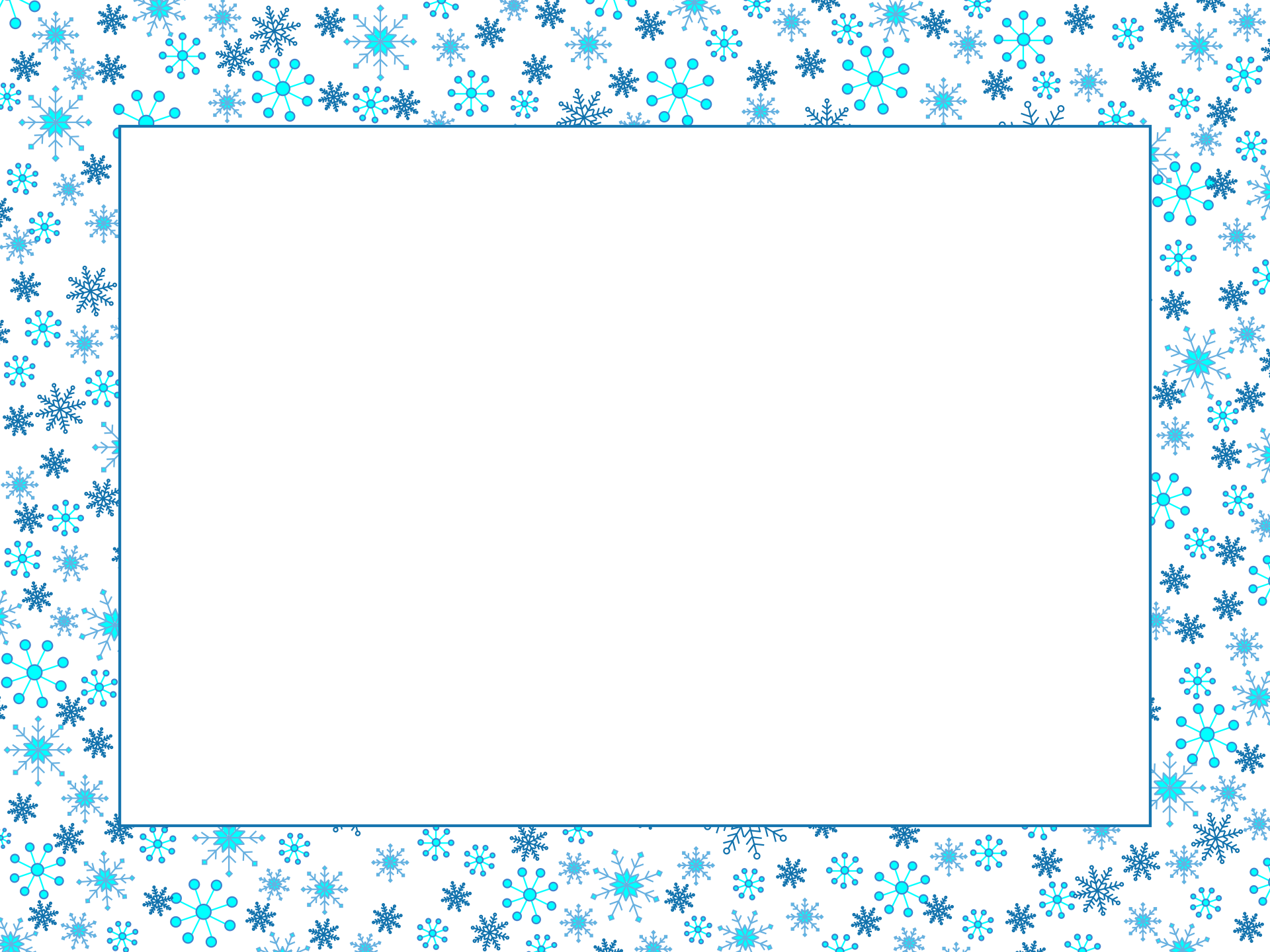 Blue and white snowflakes transparent frame border
