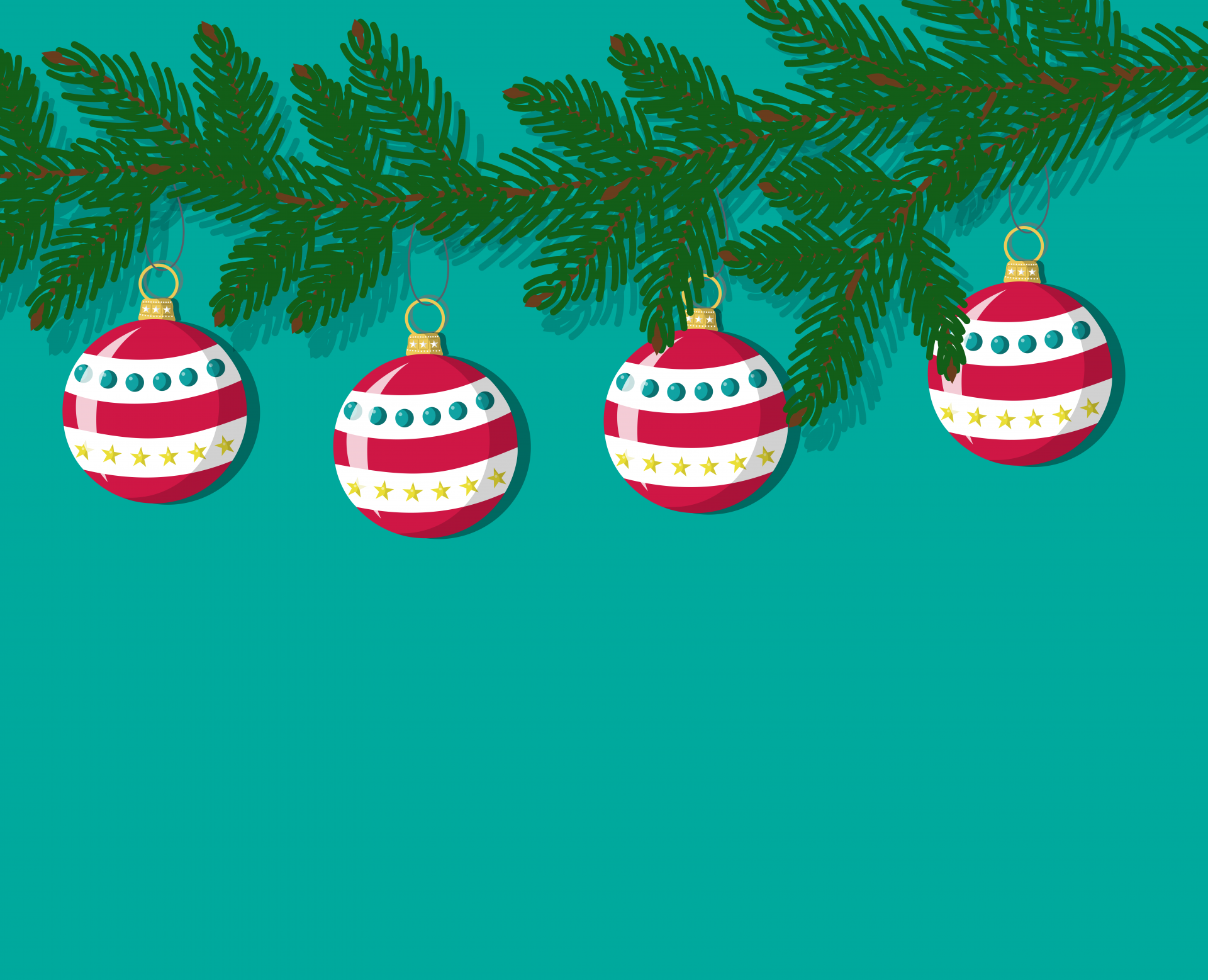 Christmas balls hanging on a tree branch illustration on blue background