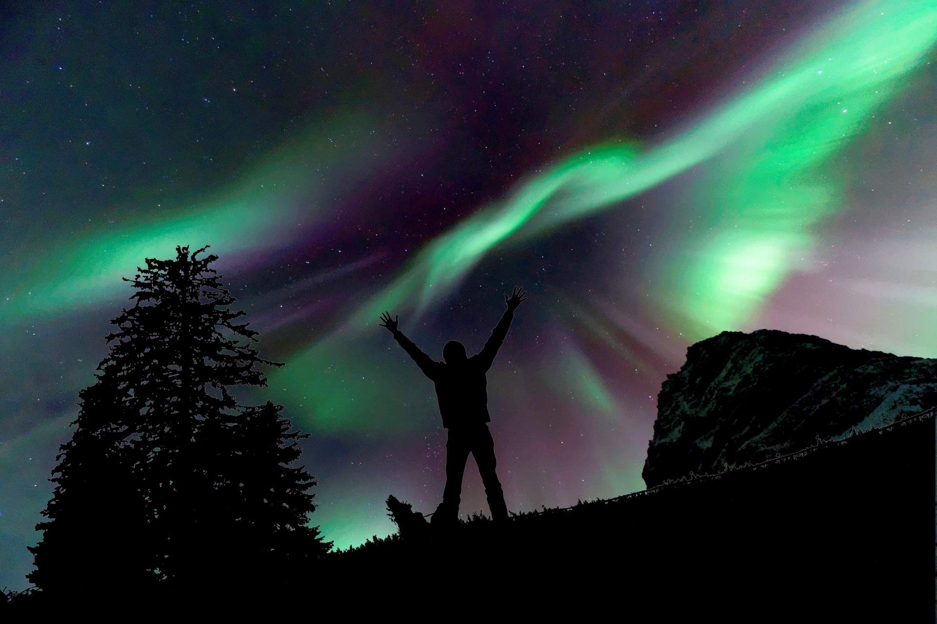 Man Watching Aurora Borealis