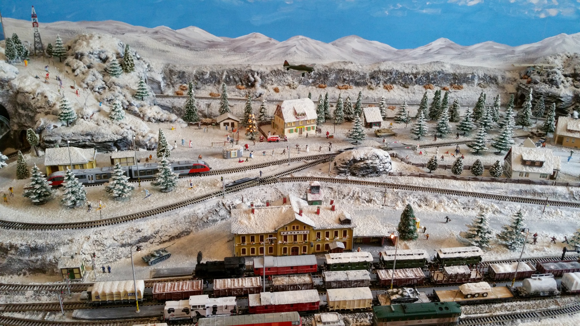 Miniature model railway in winter