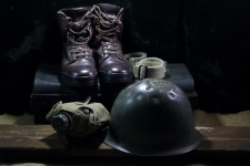Display With Combat Boots And Items