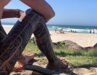 Surfer Tattoo Legs In Byron Bay