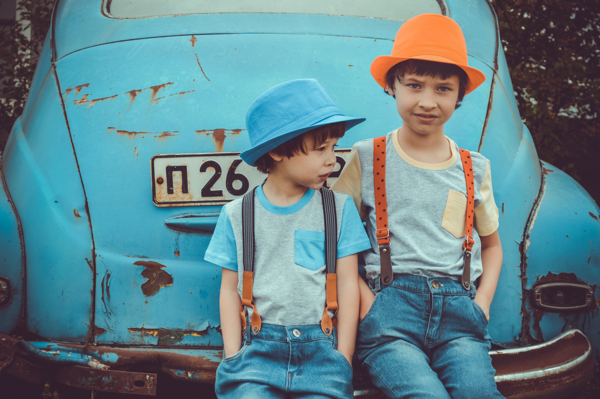 Children And Old Car Free Stock Photo Public Domain Pictures