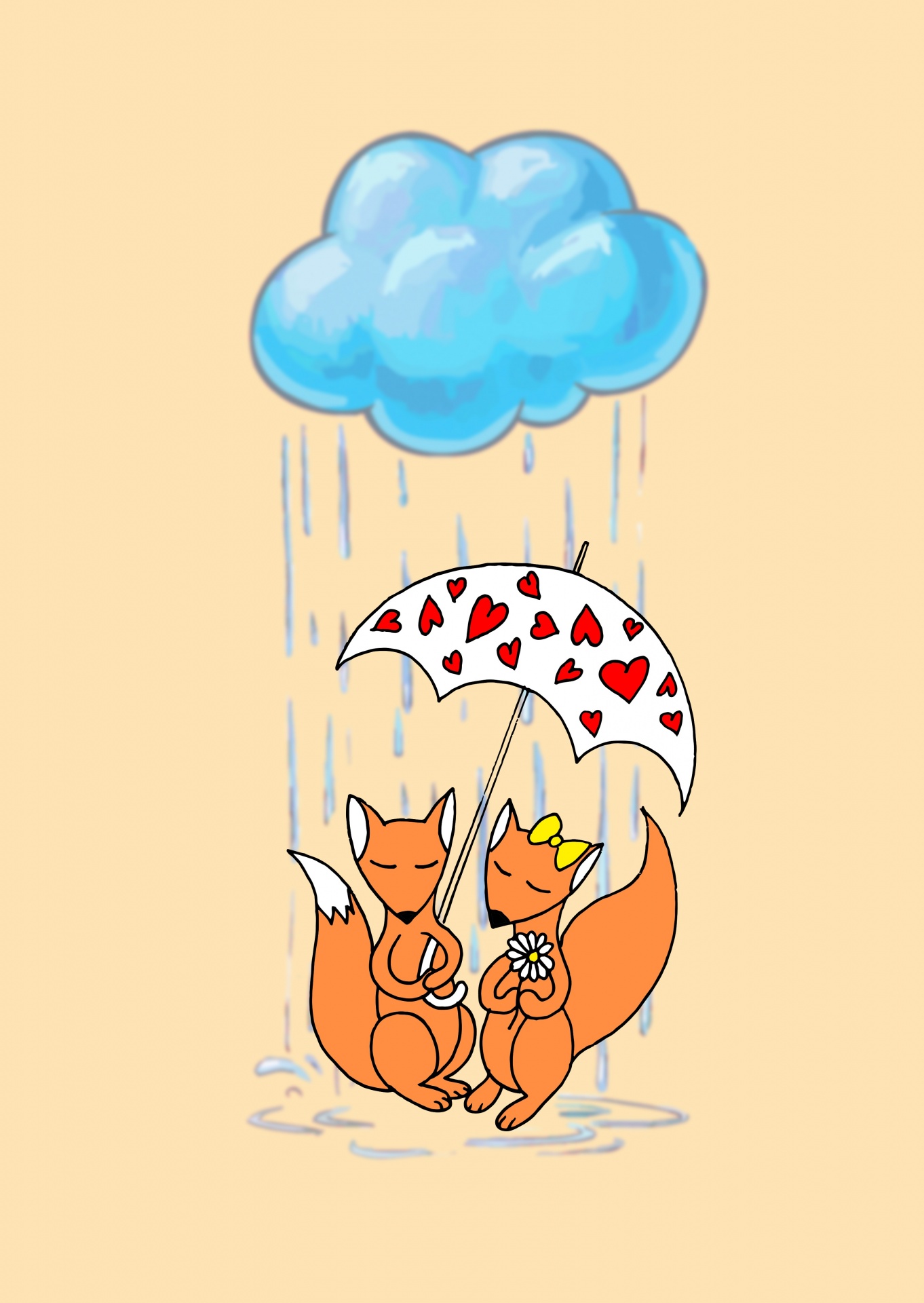Fox With Umbrella In The Rain