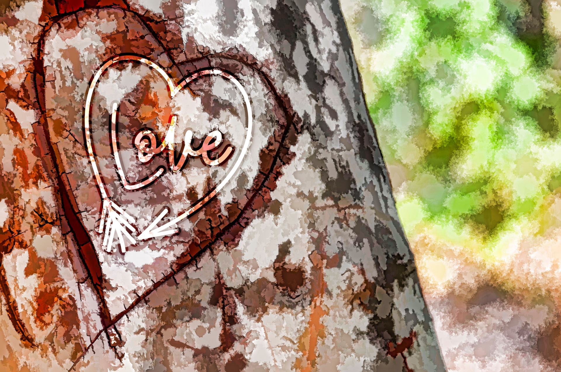 Hearts On A Tree Trunk