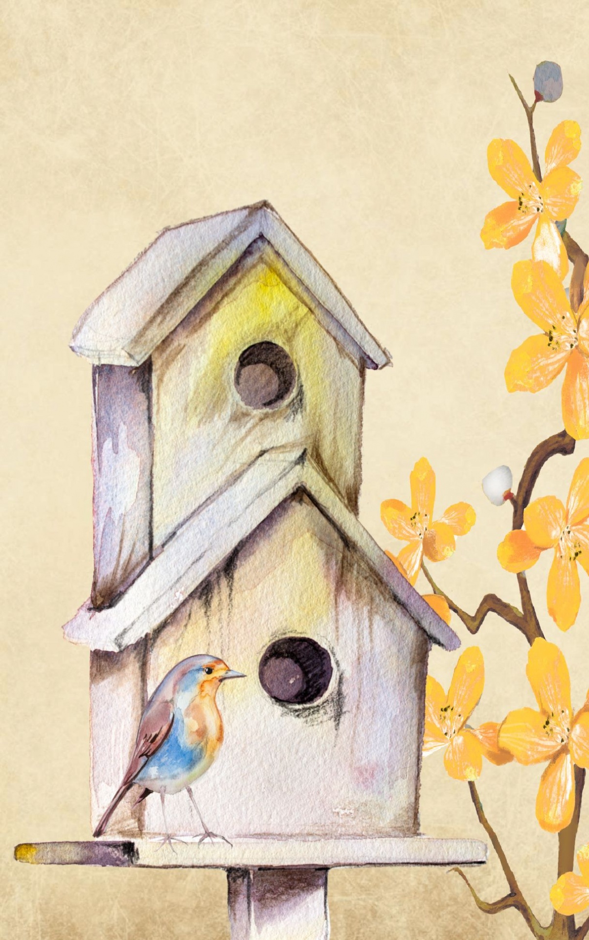 Watercolor Spring Birdhouse