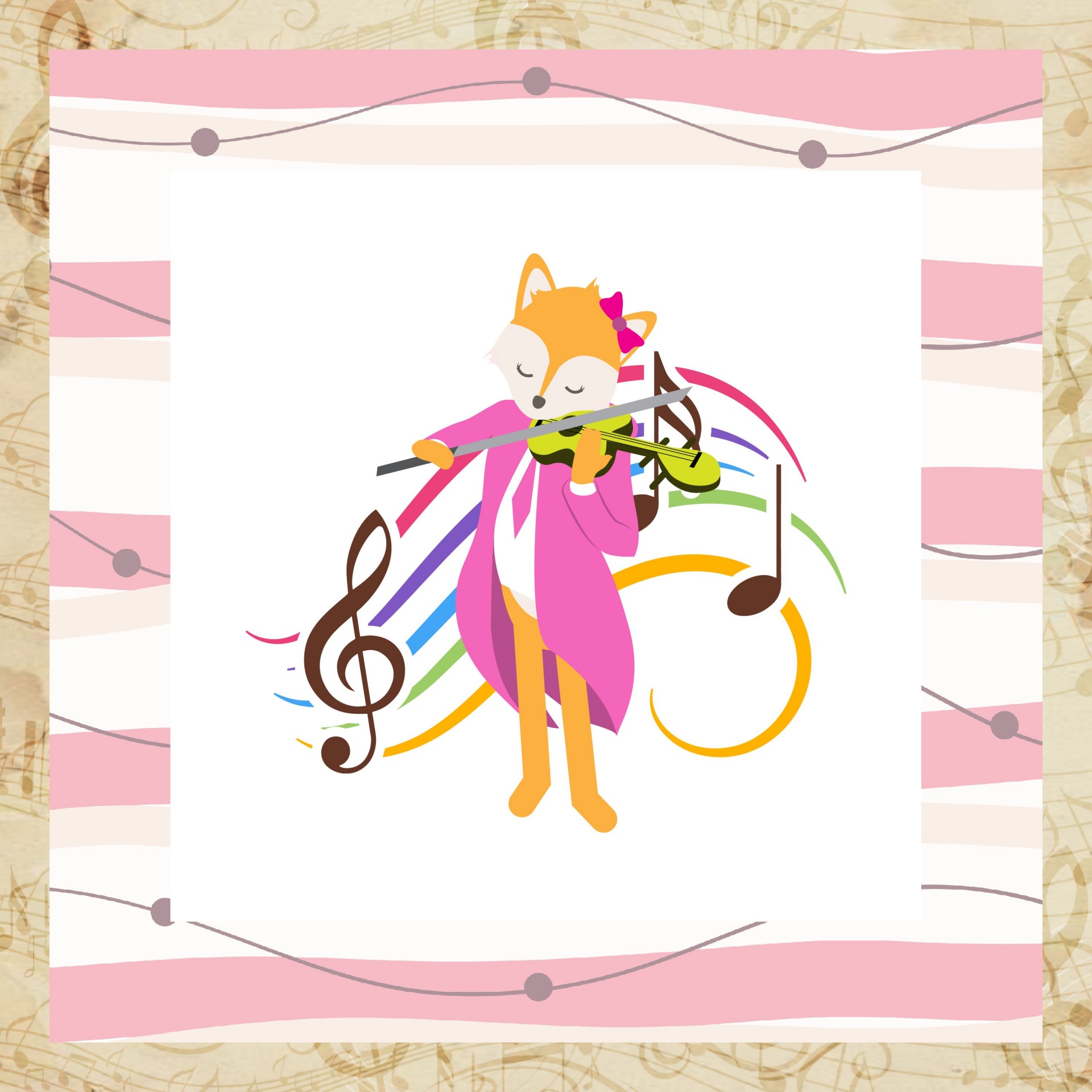 Fox Musician Character On Violin