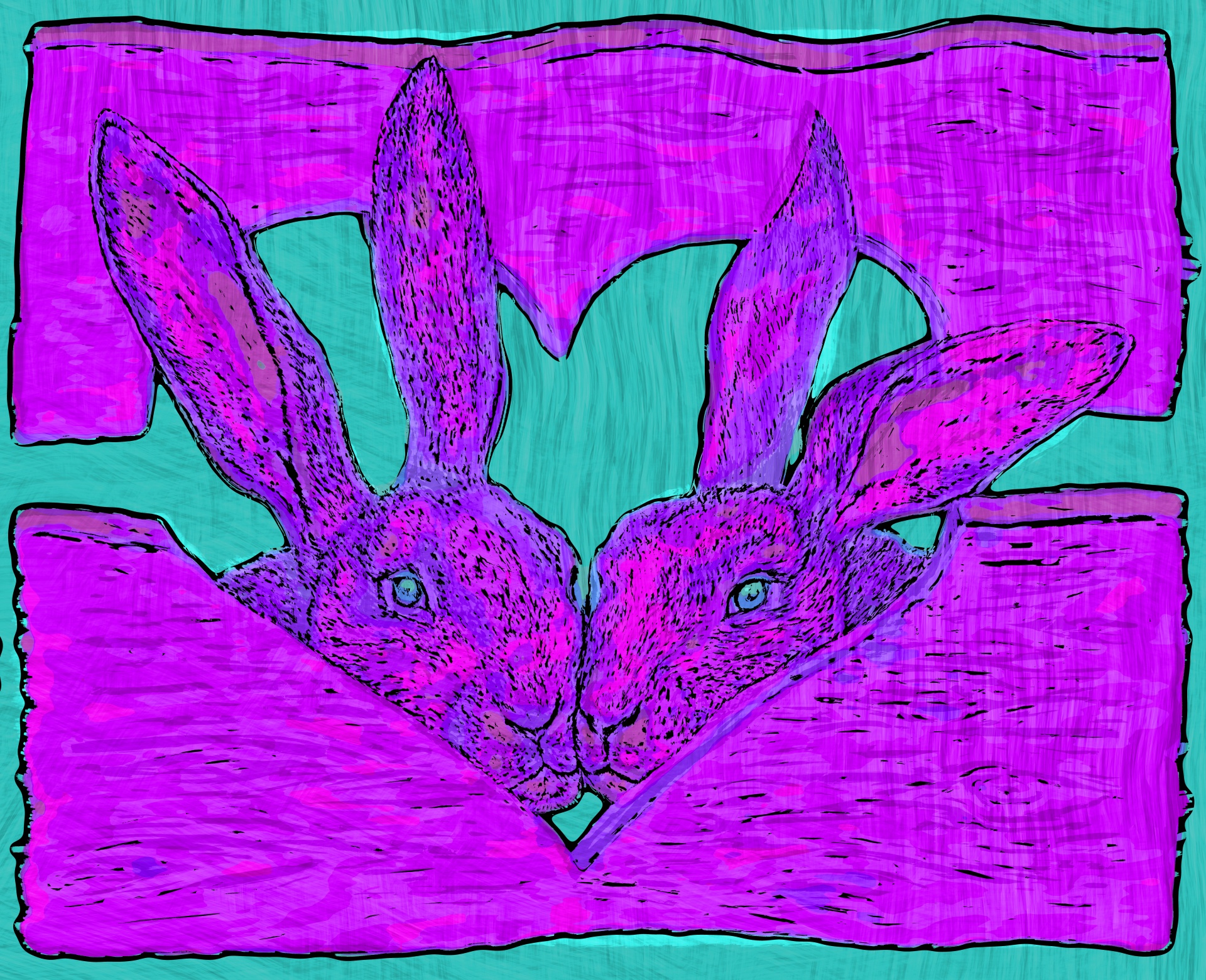 picasso style easter bunnies in a heart