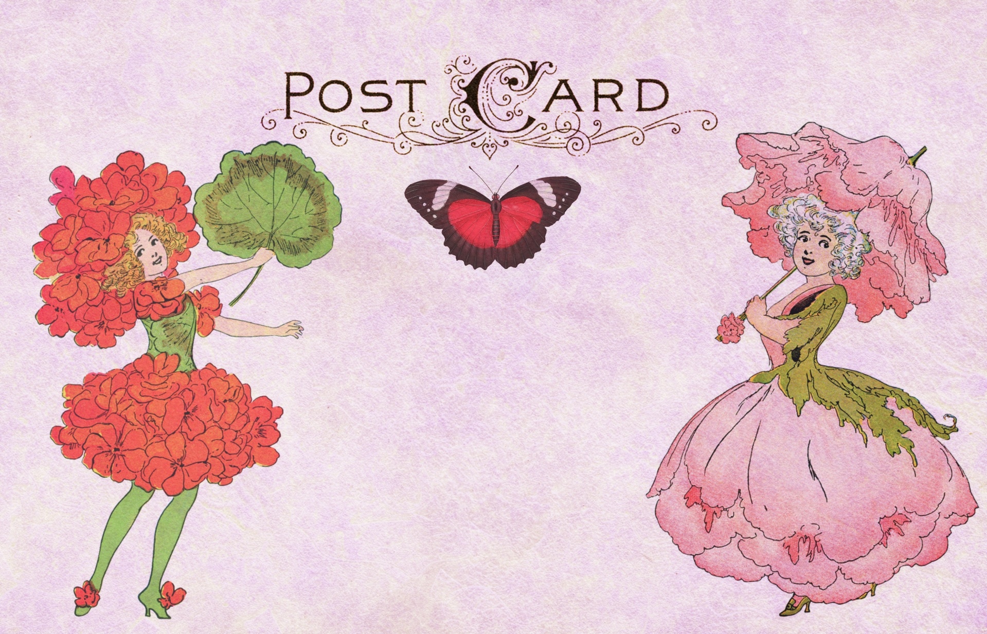 Postcard vintage art fairy fantasy flowers