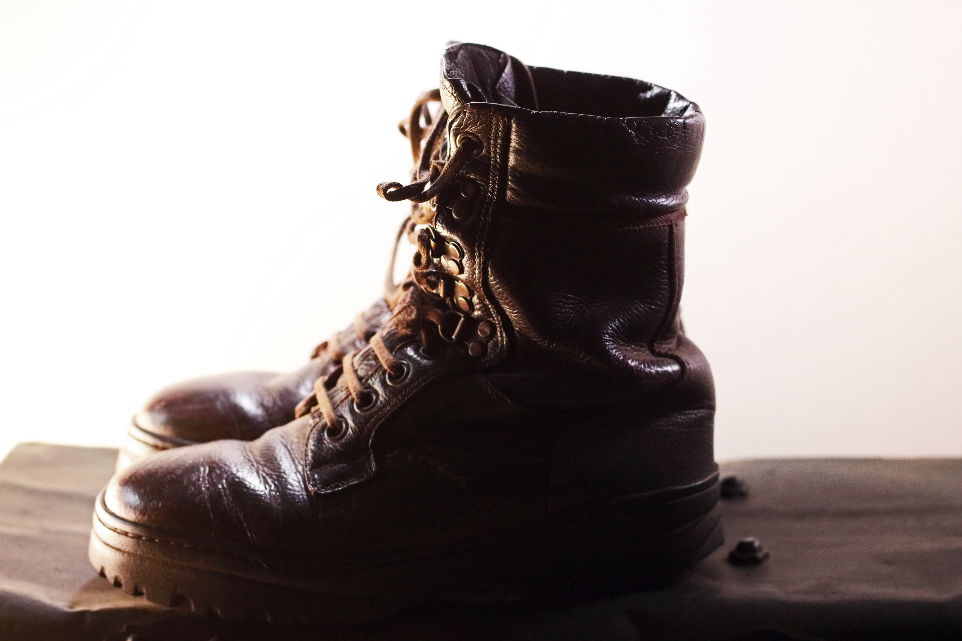 Side View Of Old Pair Combat Boots