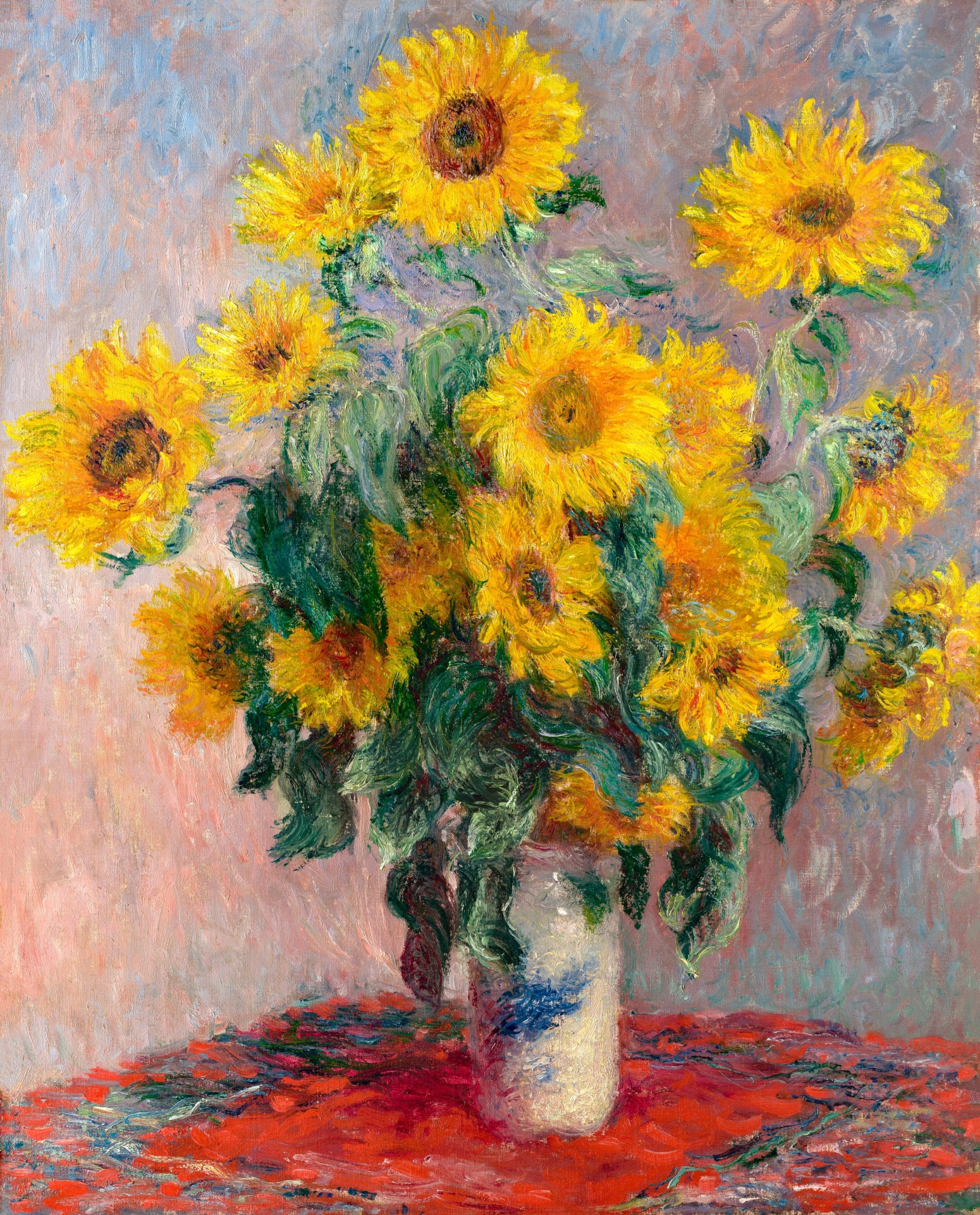 Sunflower vase vintage art old antique painting Monet
