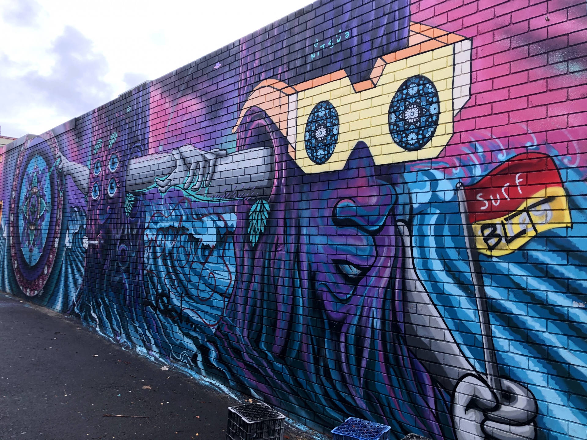 surfer, surfing, art, graffiti, painting, wall, color, brick, street art, urban art, urban, artistic, grunge, colorful, illustration, design, arts, mural, spray paint, psychedelic art, paint, brickwork, road, street, youth, city, spray, artwork, graffiti