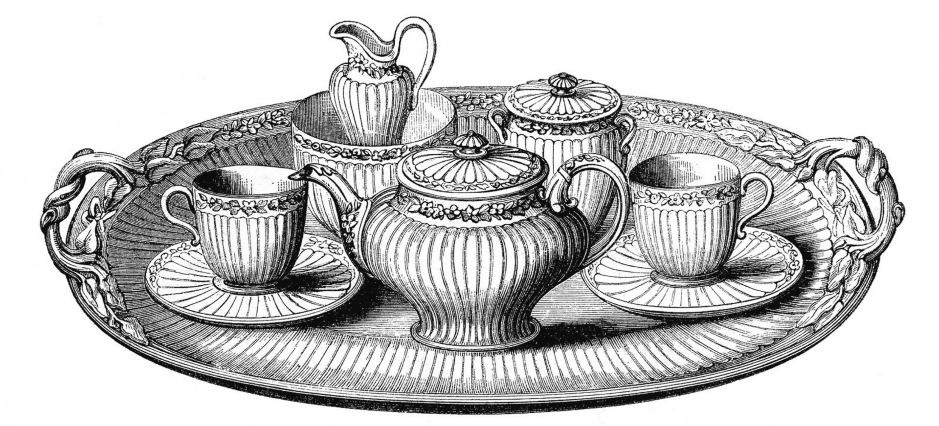 Tea set vintage art old antique illustration