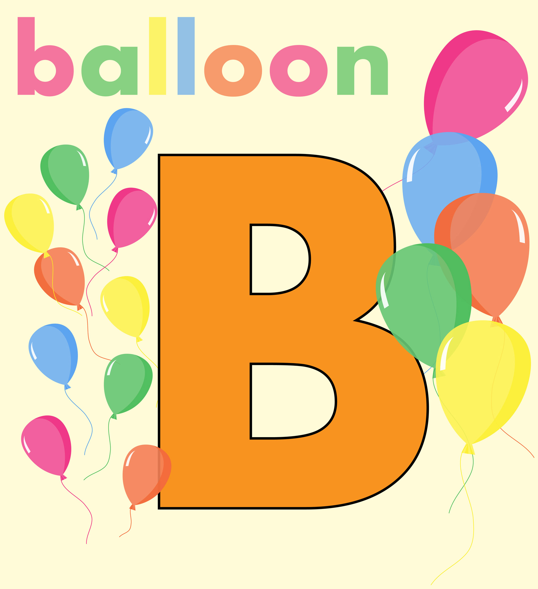 Alphabet letter b colorful balloons for kids