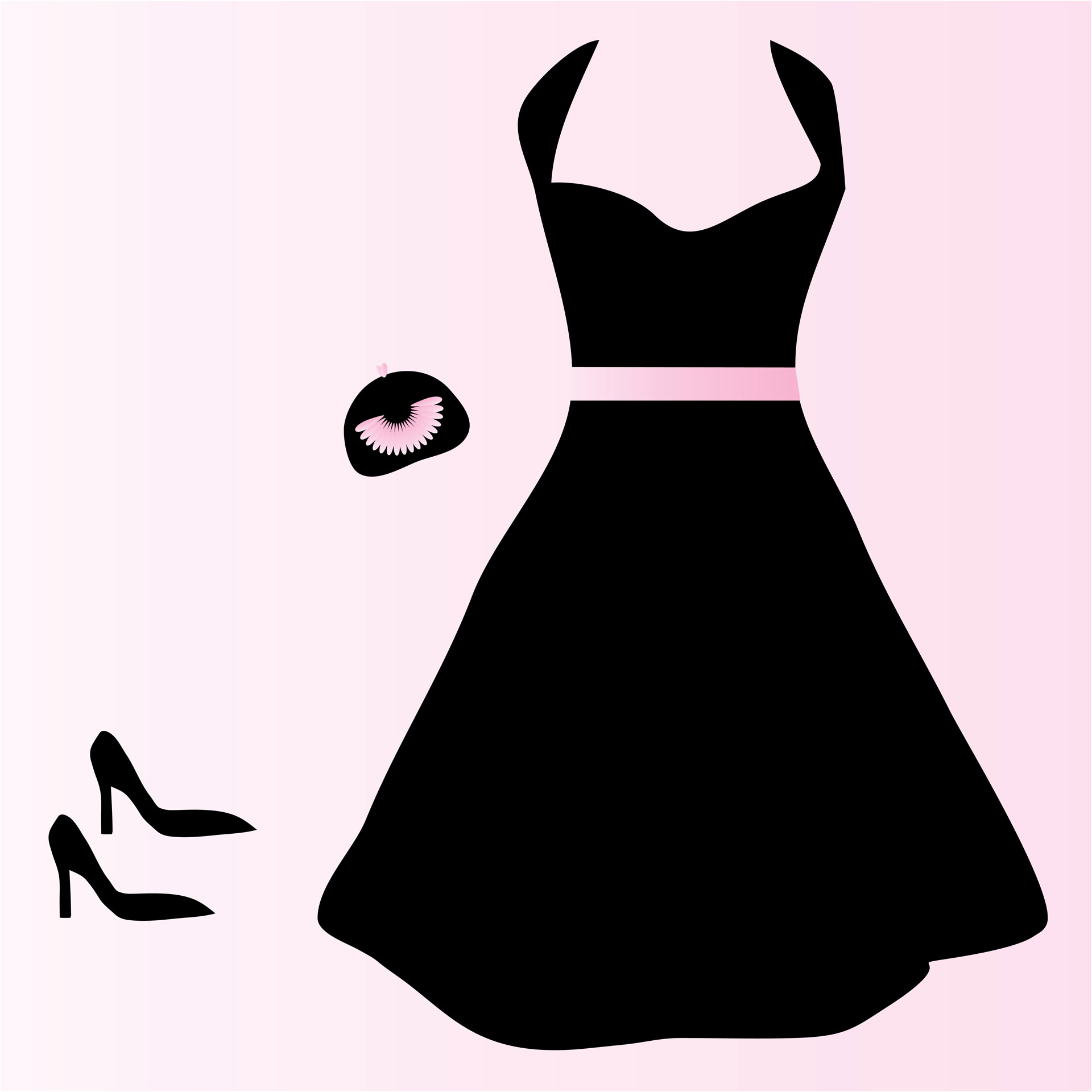 Black party dress with accessories clip-art for scrapbooking