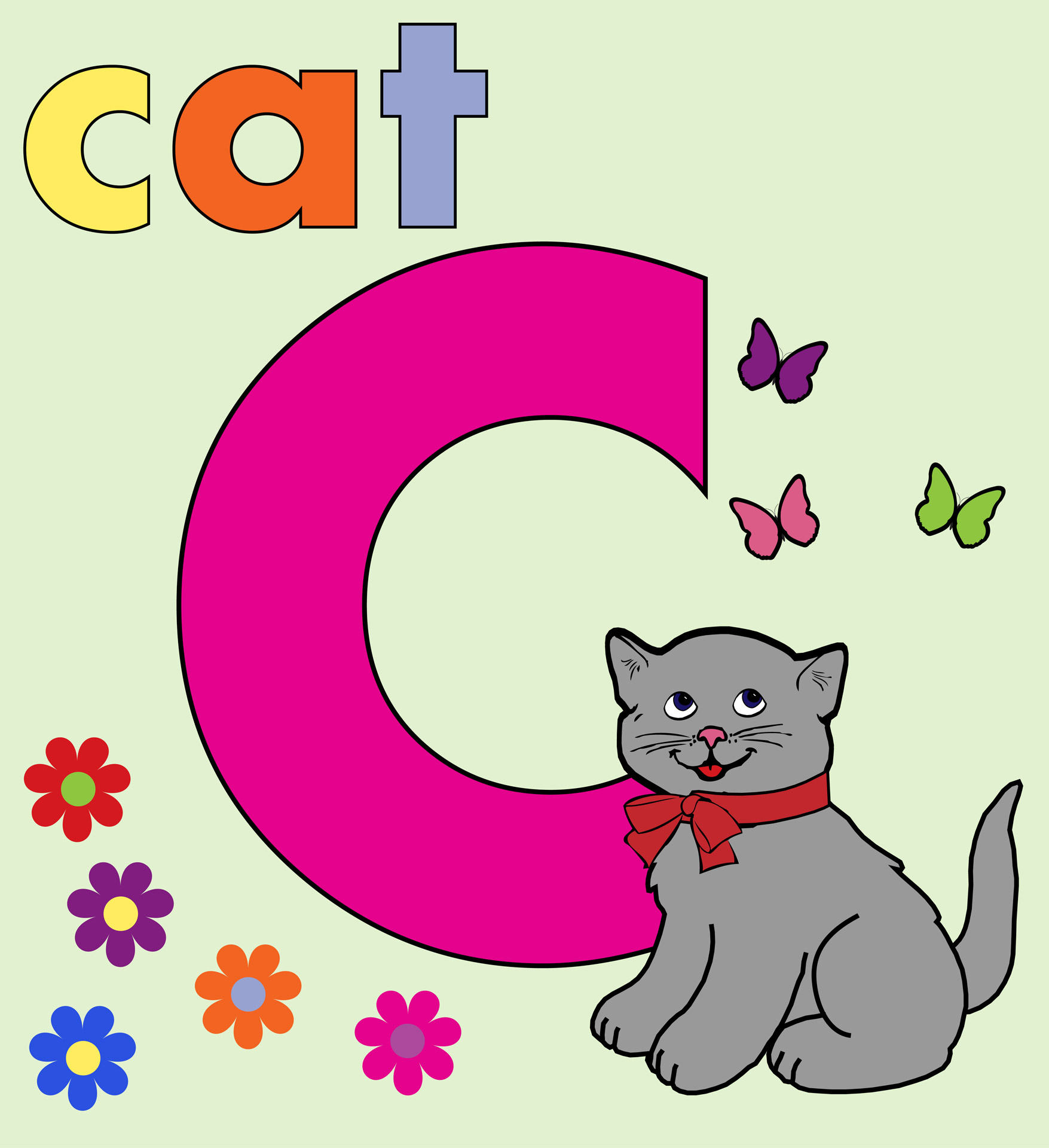 Cute kitten cat with alphabet letter C for kids