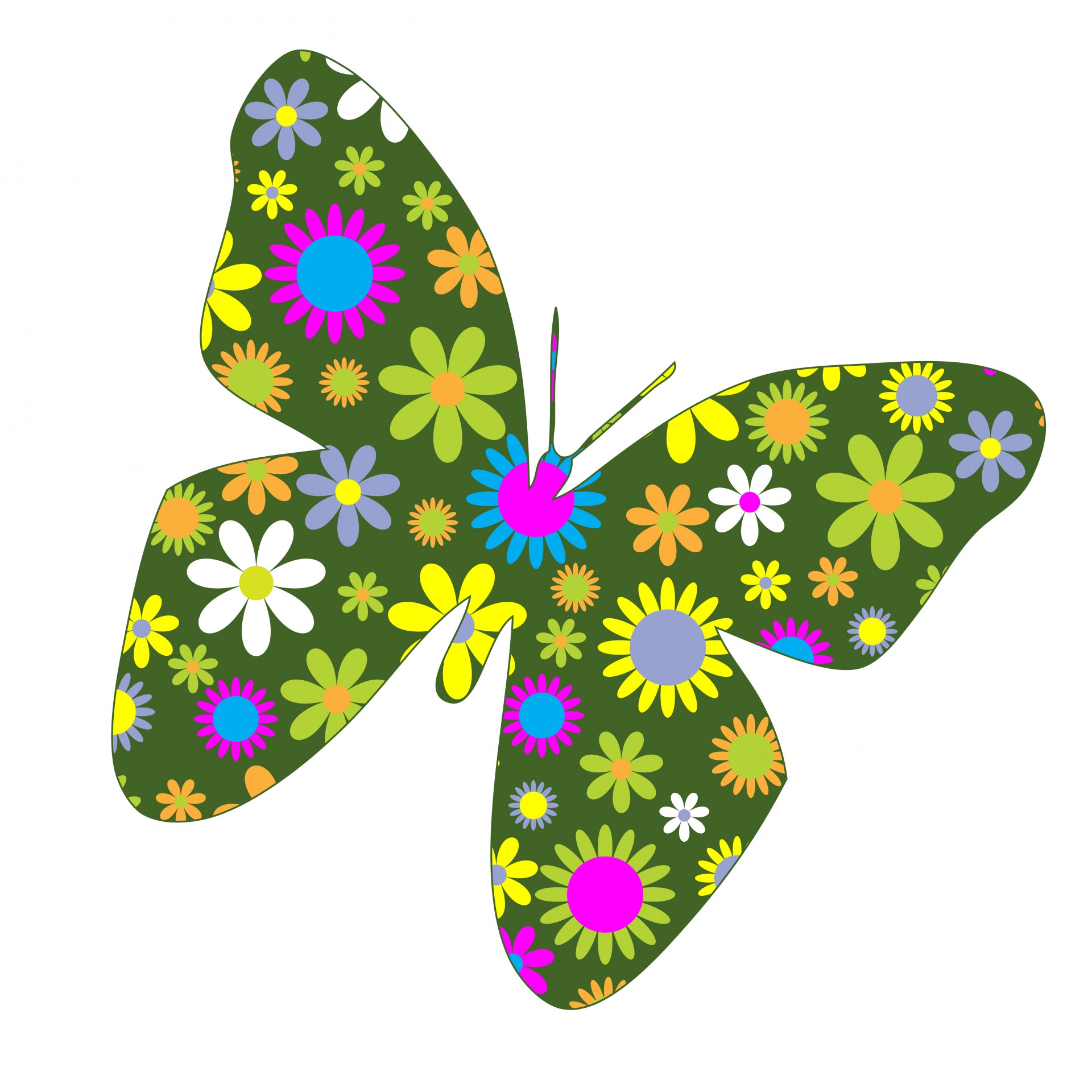 Funky retro floral flowery flowers butterfly clipart for scrapbooking