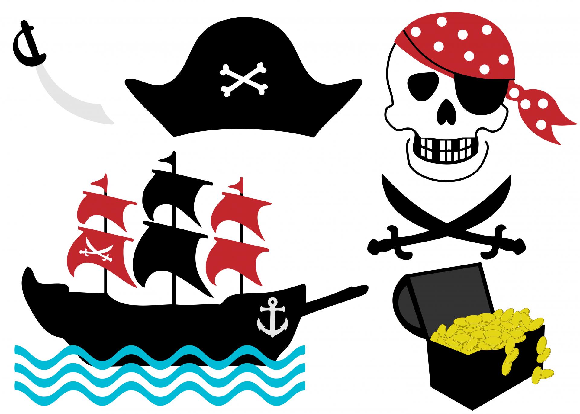 Set of pirate related elements clipart for scrapbooking