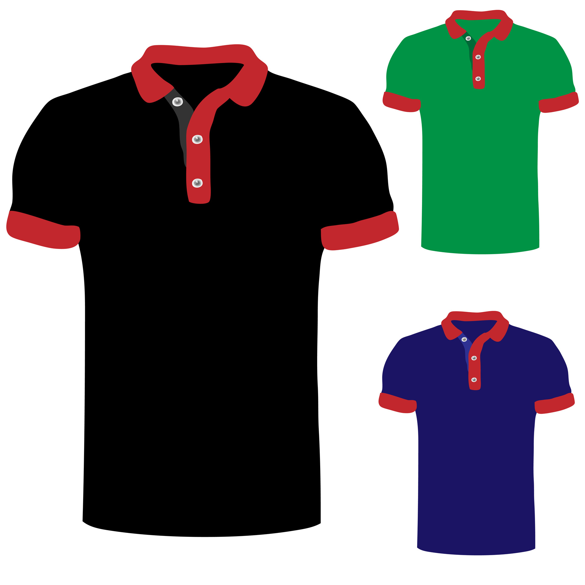 Set of three colorful polo shirts illustration