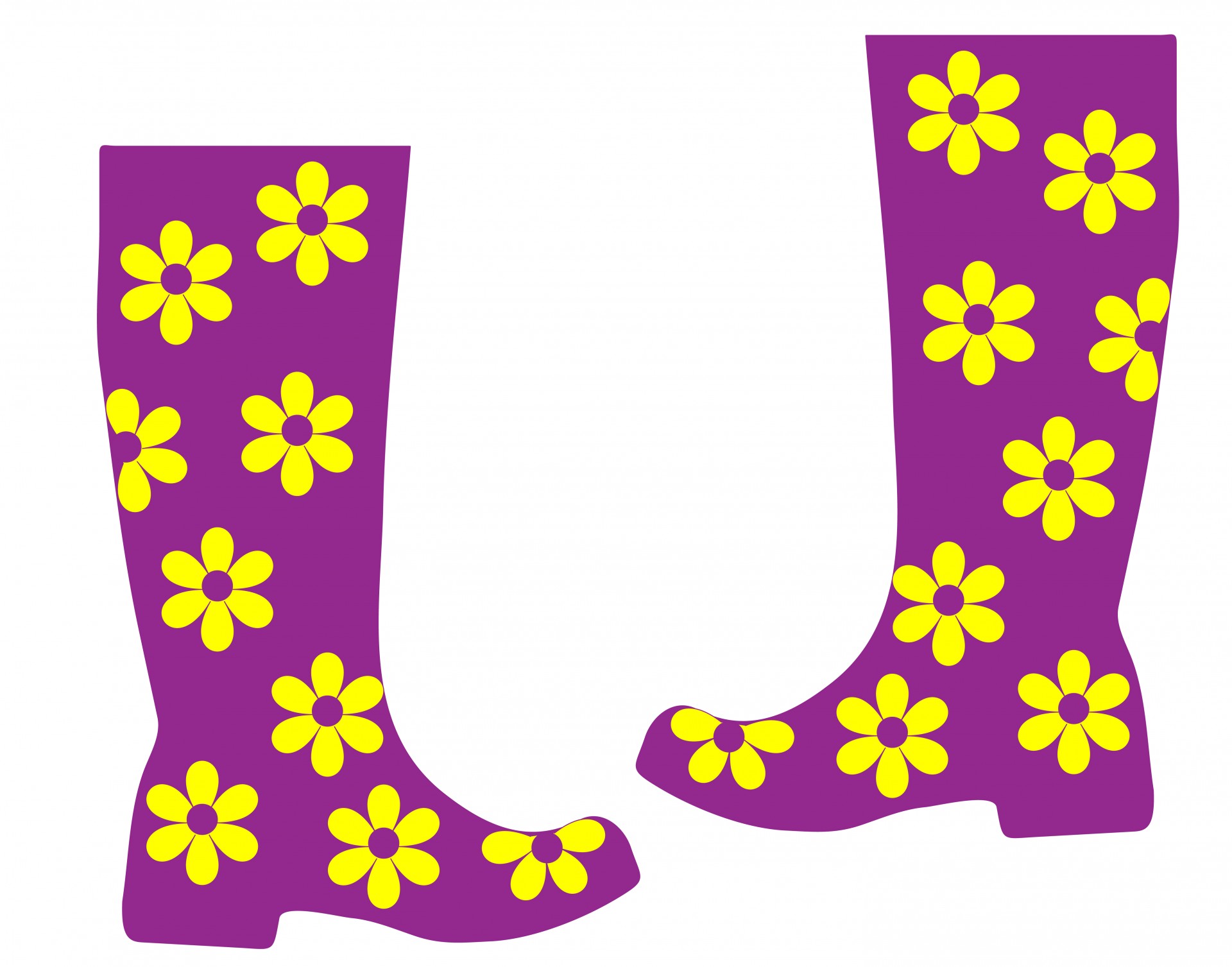 Floral yellow, purple wellies clipart for scrapbooking