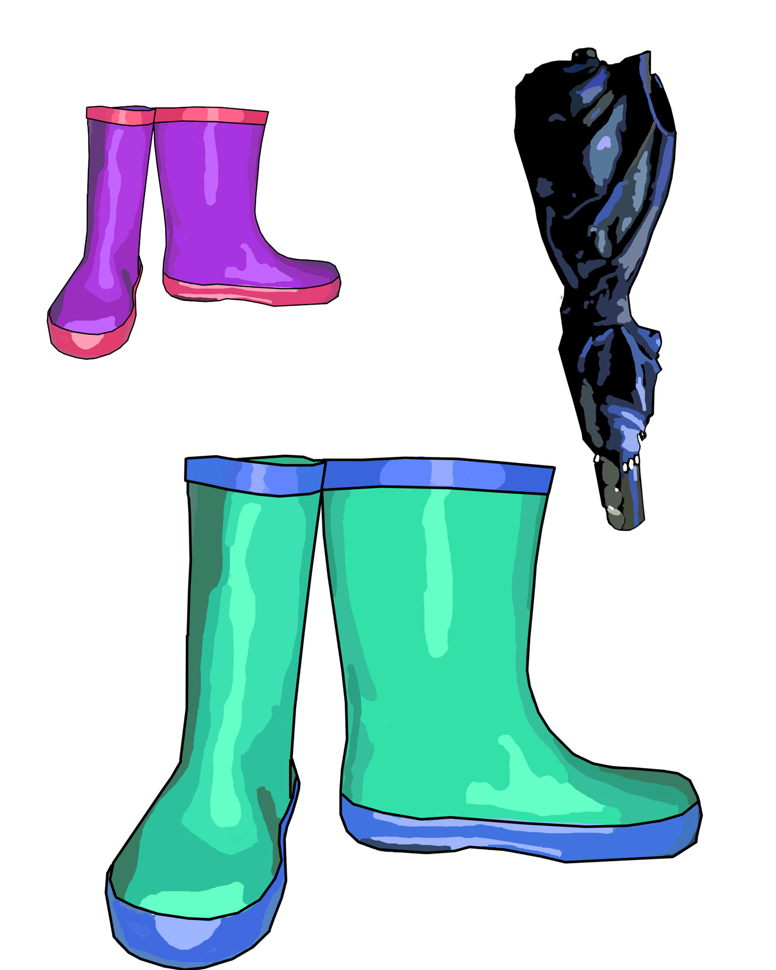 Rain Boots & Umbrella Clip Art
