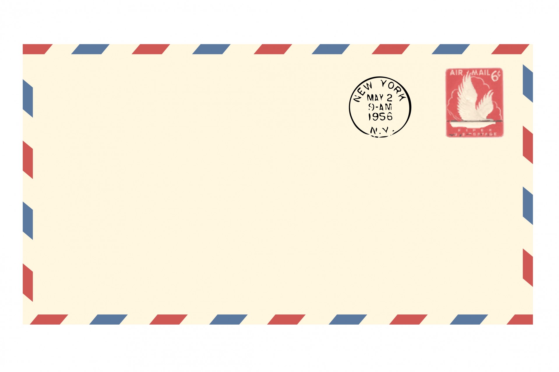 Vintage airmail envelope with postmark and postage stamp for scrapbooking