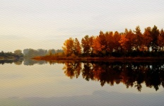 Autumn Trees On Lake Watercolor