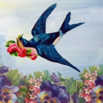 Swallow Flowers Vintage Art