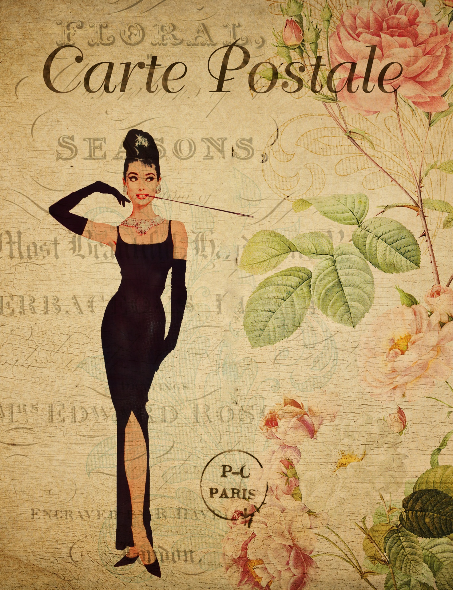 Audrey Hepburn Floral Postcard