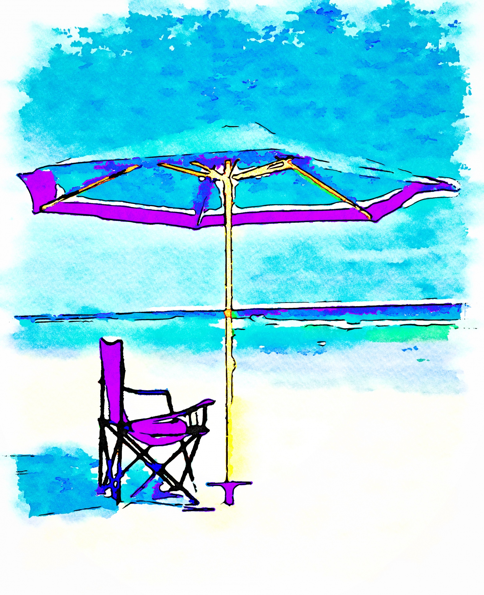 Beach Scene, Watercolor