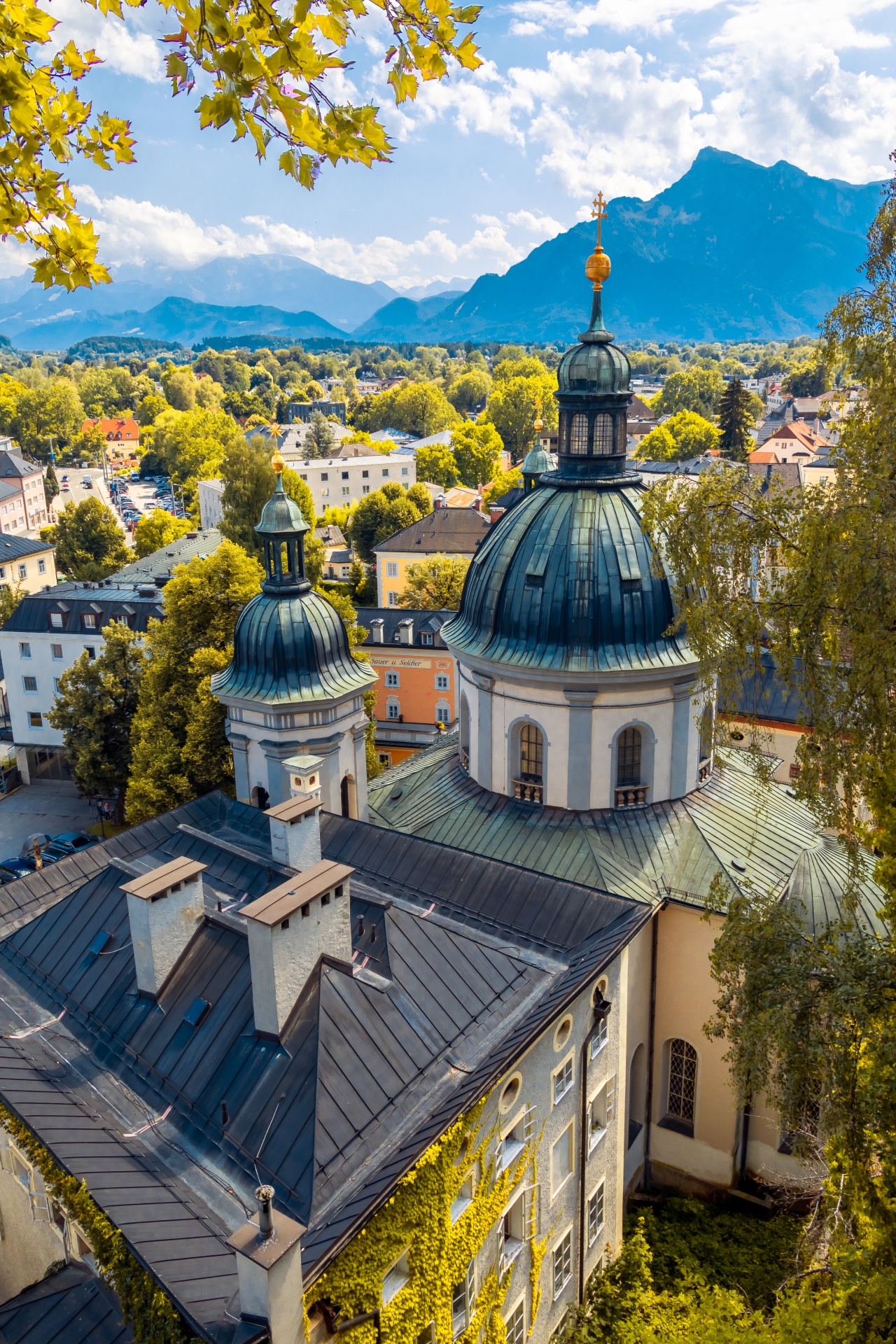 Saint Erhard church and other buildings from above in Salzburg, Austria