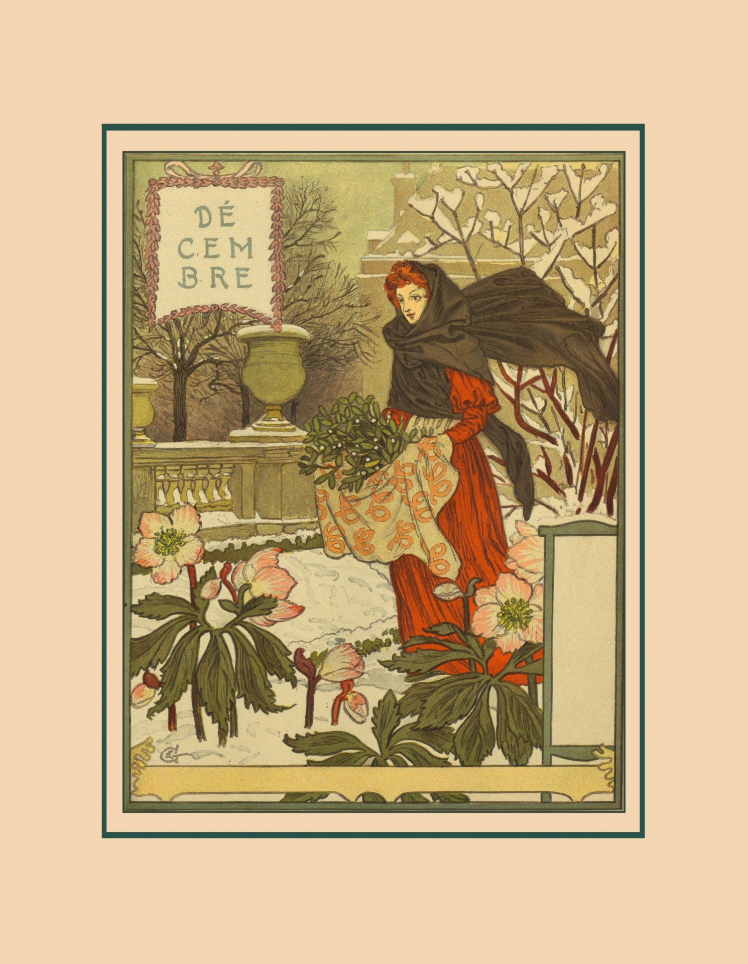 December Garden Antique Print