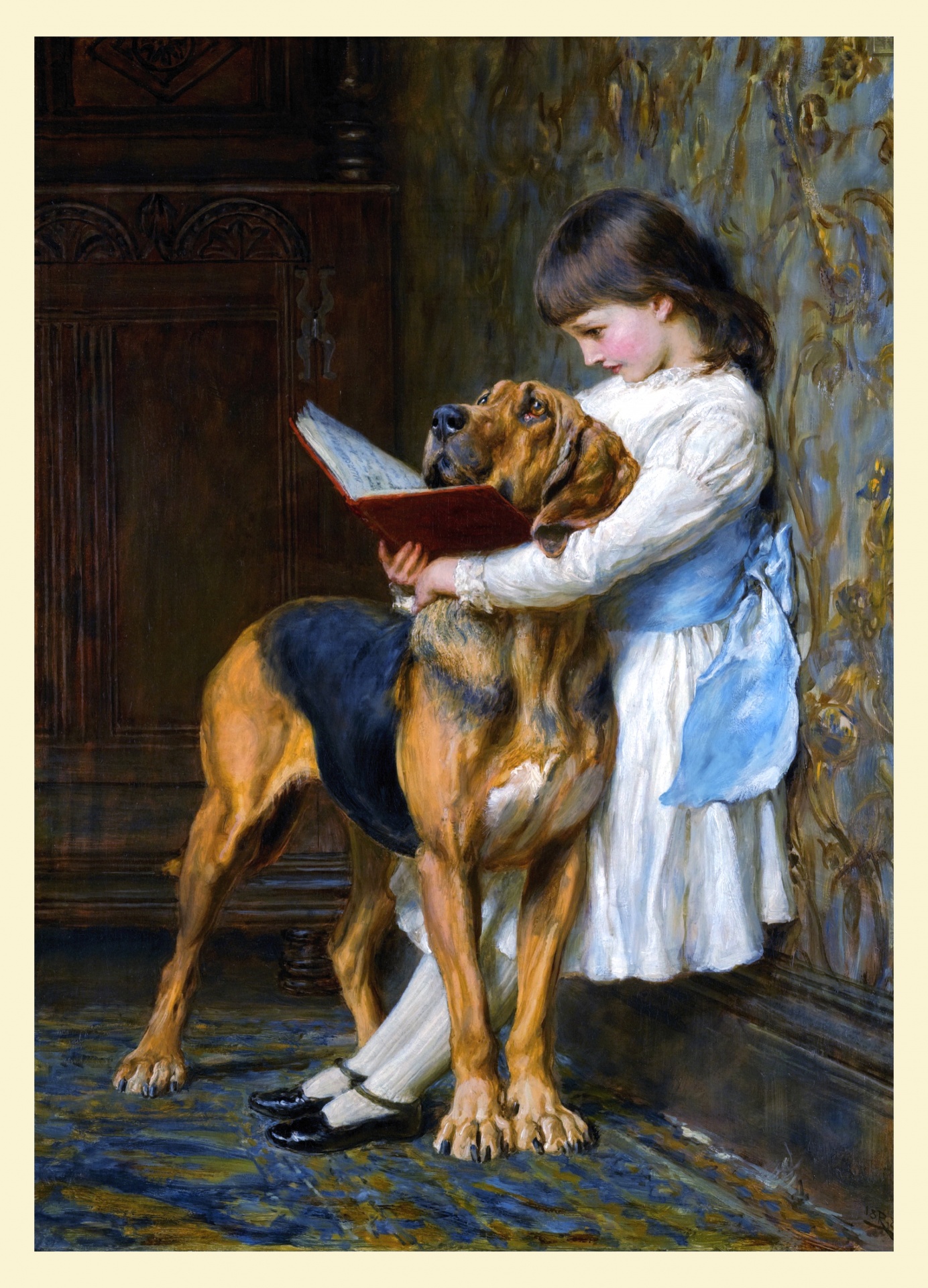 Dog, Child Vintage Painting