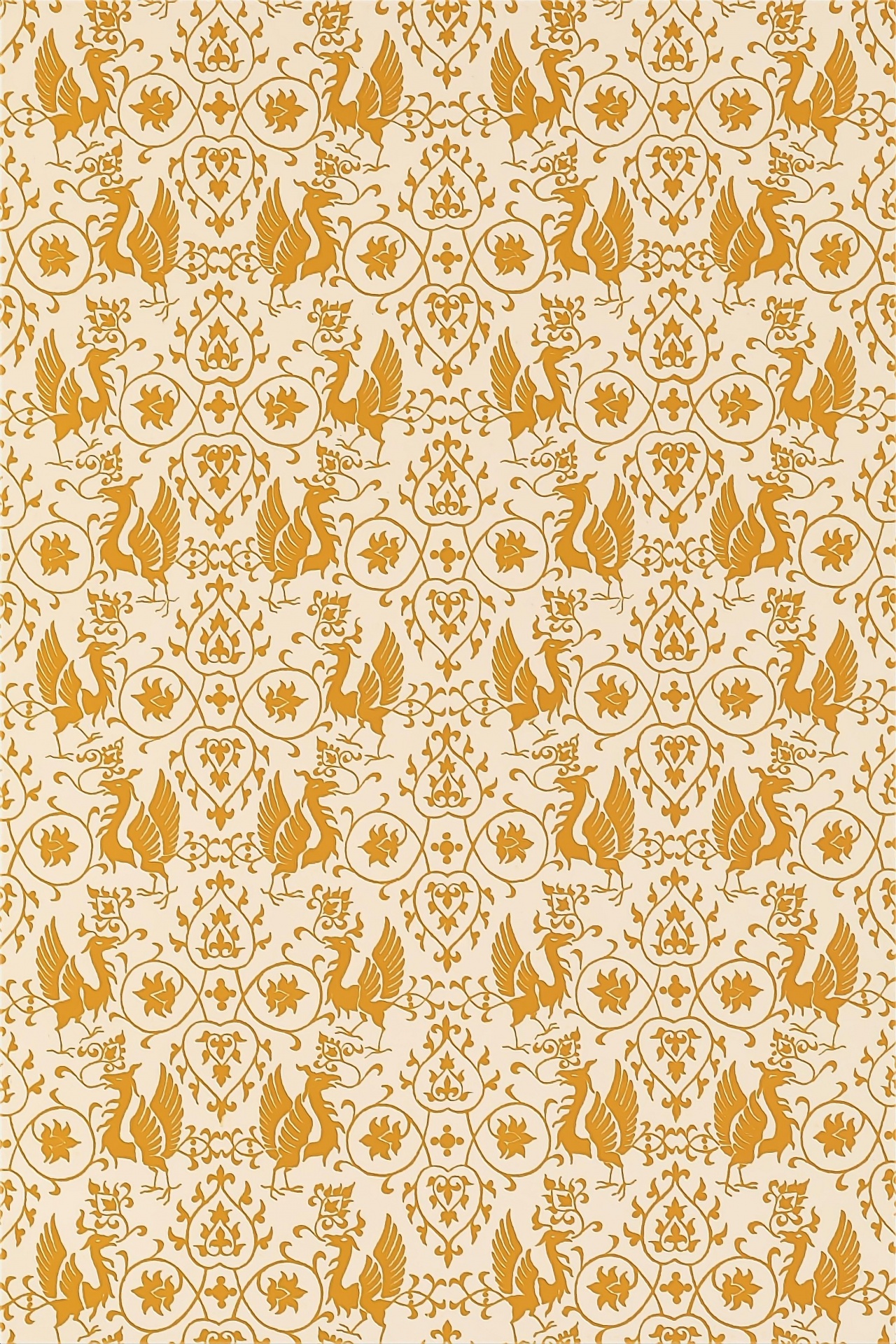 This pattern is a representation of the design from the dresses of the central figures in Andrea Orcagna’s died 1376 great painting of the Coronation of the Virgin, and is a fair example of the numerous textile designs found in paintings of this pe