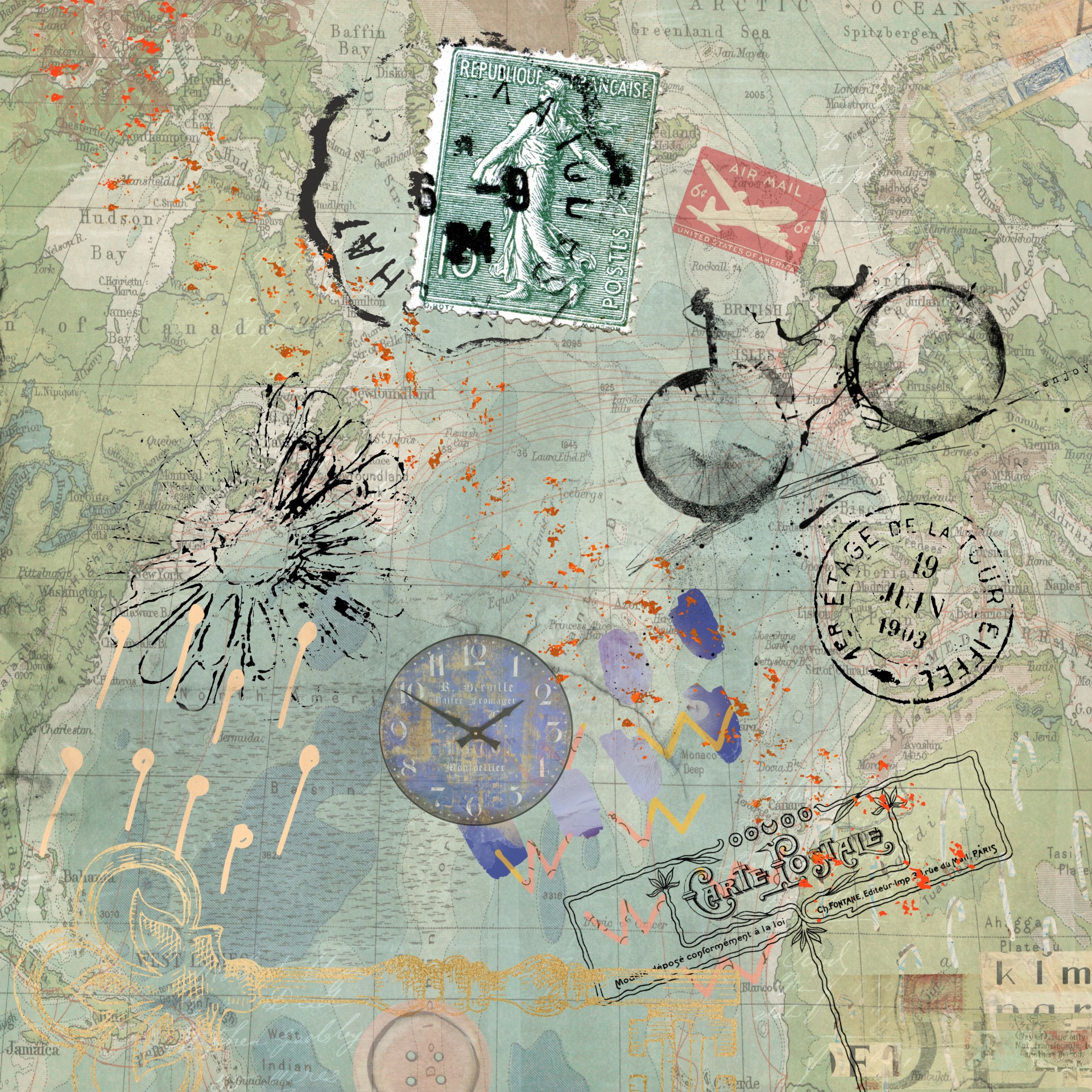 Grunge Vintage Map Collage