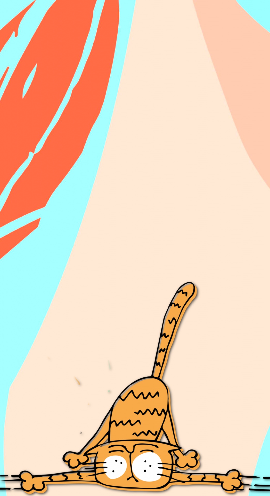 cartoon ginger cat stretched out on abstract background