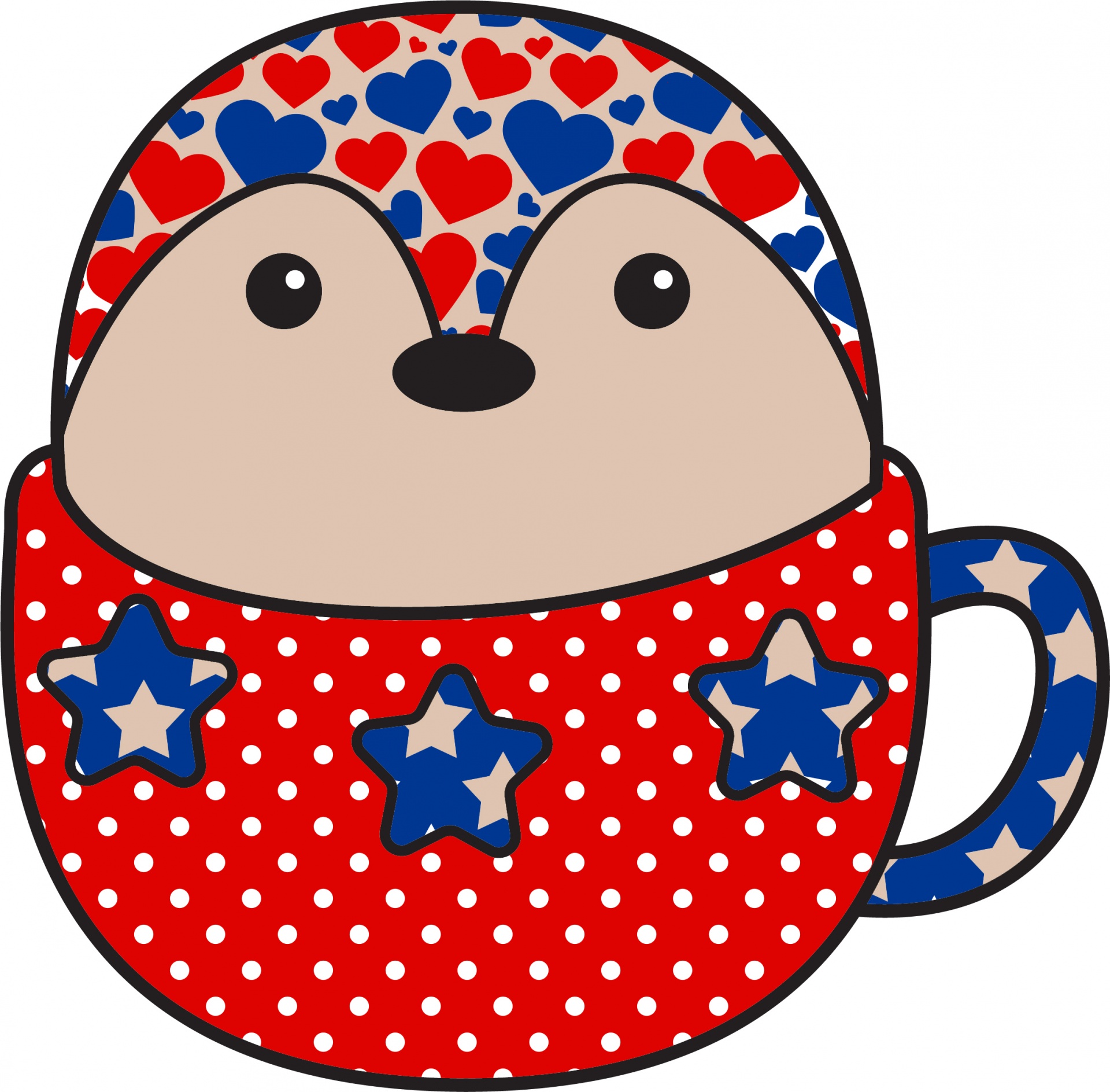 cute penguin cartoon illustration in a patriotic-designed cup on a white background