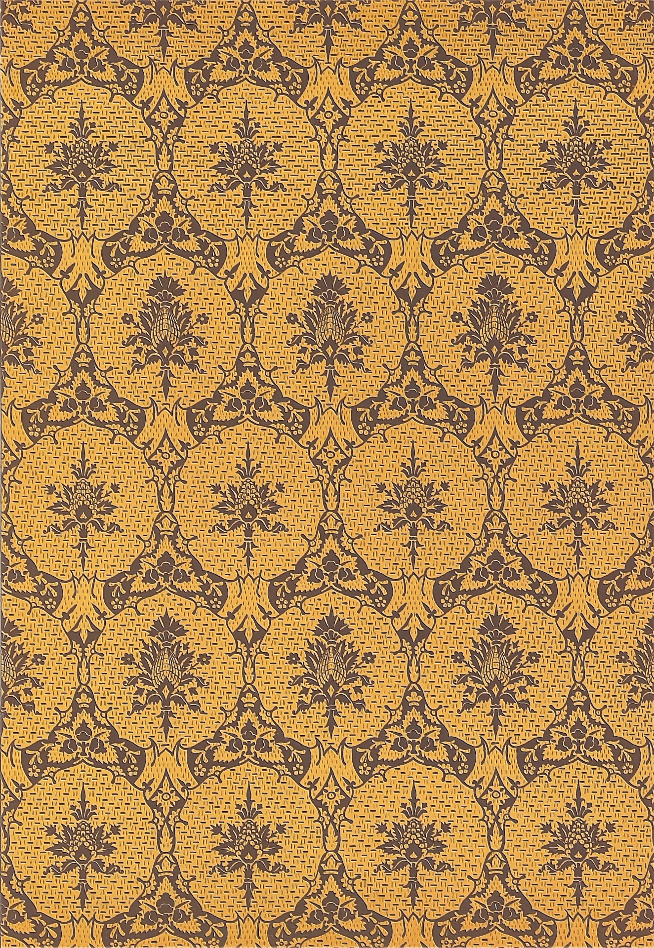 This is a decorative ornament pattern typical of those appearing on textiles used in 14th and 15th century Italian paintings. Surface Patterns of this early Renaissance age were depicted on clothing, wall hangings, drapery, tapestries, curtains