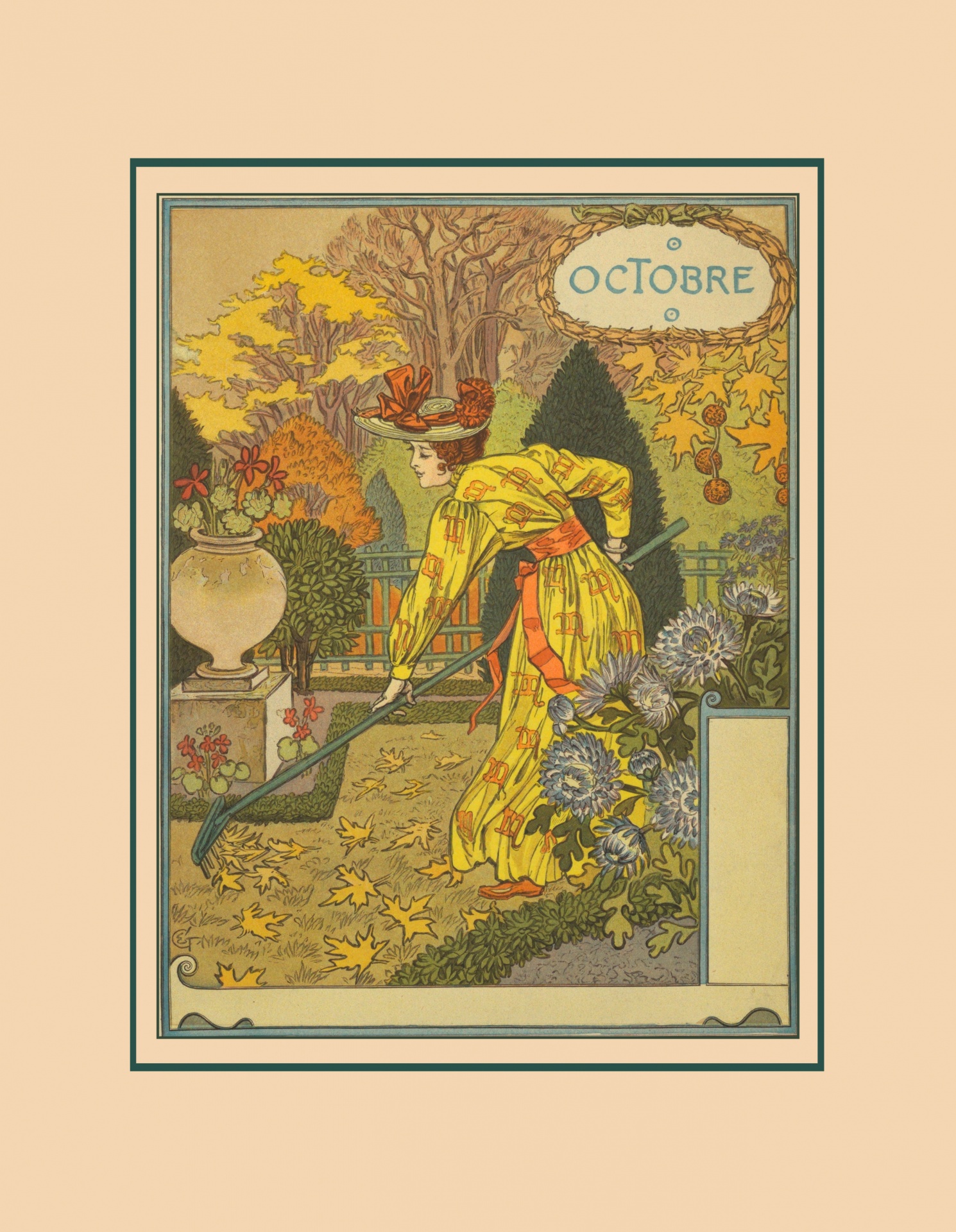 October Garden Antique Print