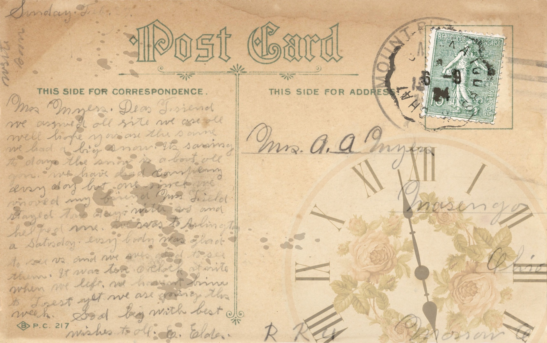 old stained post card